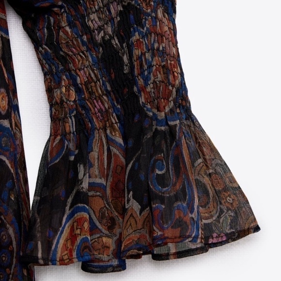 Zara Black Chiffon Floral Paisley Printed High Neck Mini Dress Size Small - Picture 5 of 9